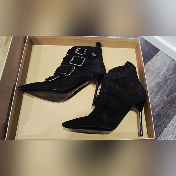 Burberry Black Suede Milner Buckle Ankle Boots, Sexy, Size 7.5 - Picture 5 of 11